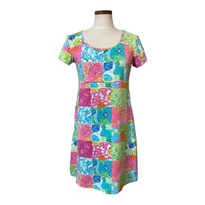 Vintage Lilly Pulitzer Y2K White Tag Party Patch Print Dress Sz S